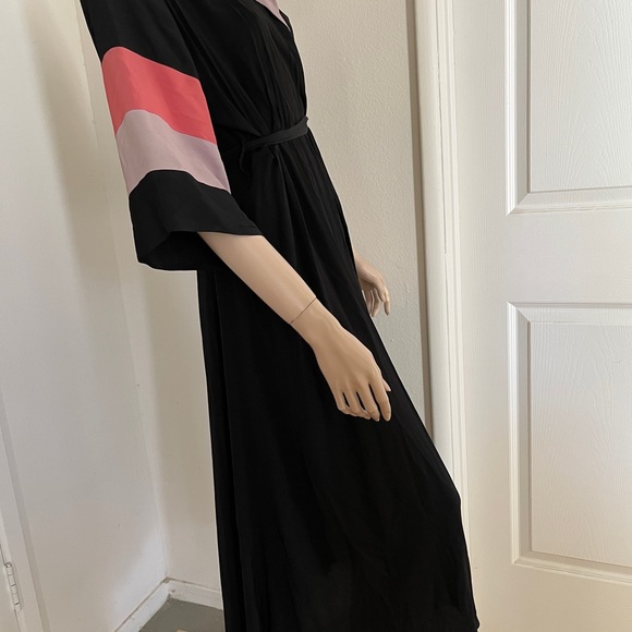Vintage 40s Saybury Robe Dressing Gown Tricolor Black Peachy Coral Lavender S - Picture 3 of 16